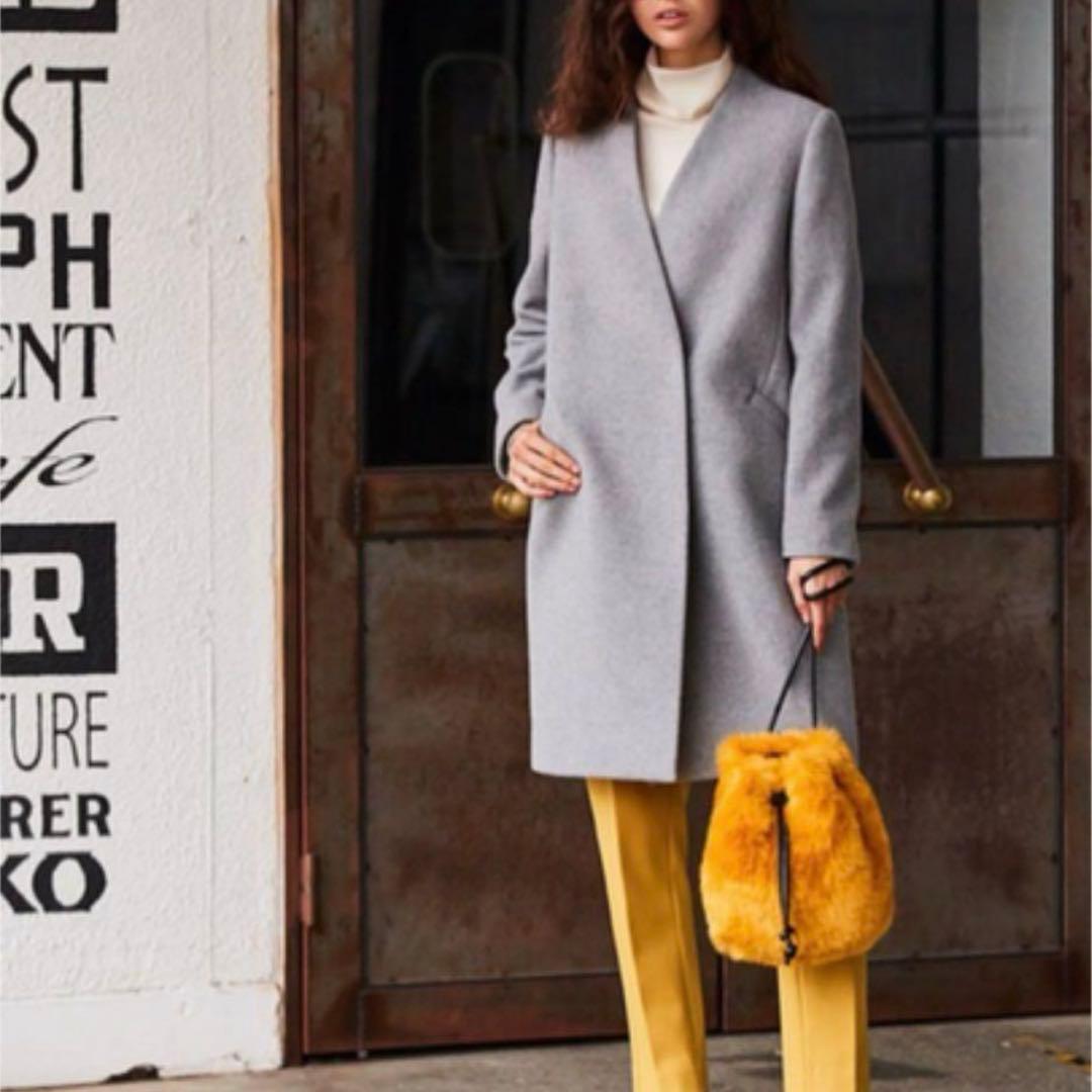 値下げ✨PLST プラステ ウールモッサカラーレスコート ノーカラー S