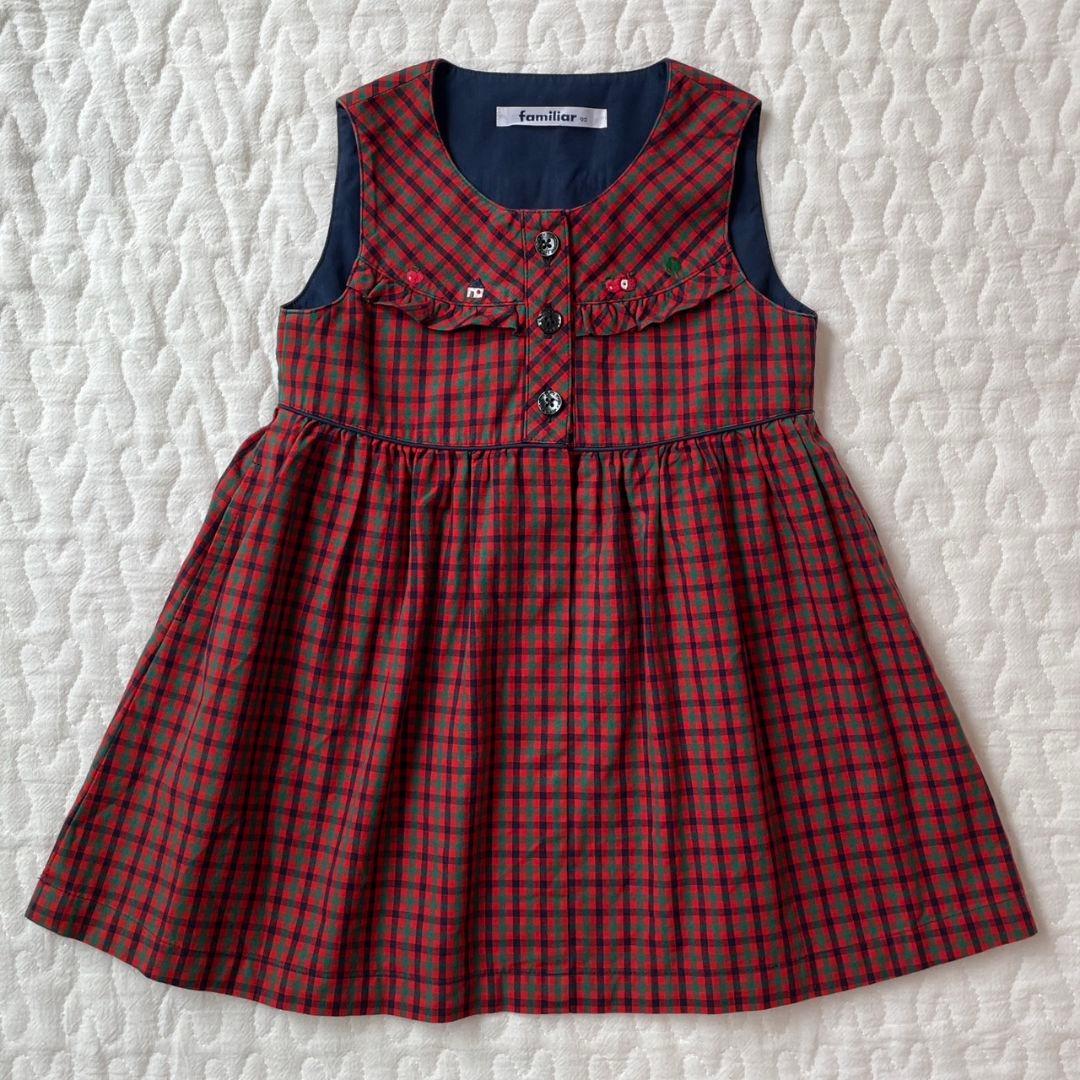 ファミリア 赤チェック ワンピース 90 - メルカリ