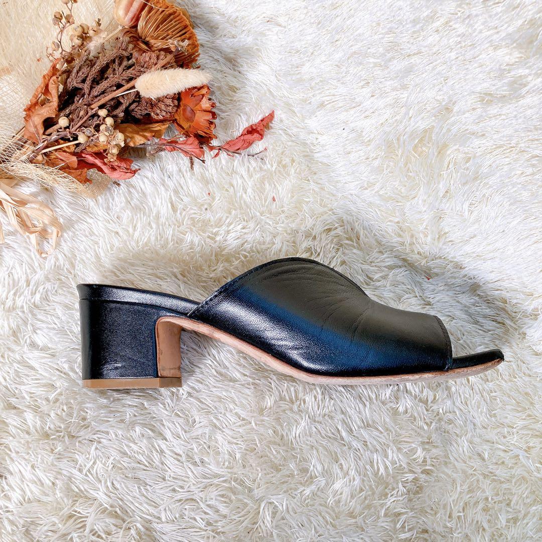 ファビオルスコーニ レザー Vカット ミュール サンダル 太ヒール 黒