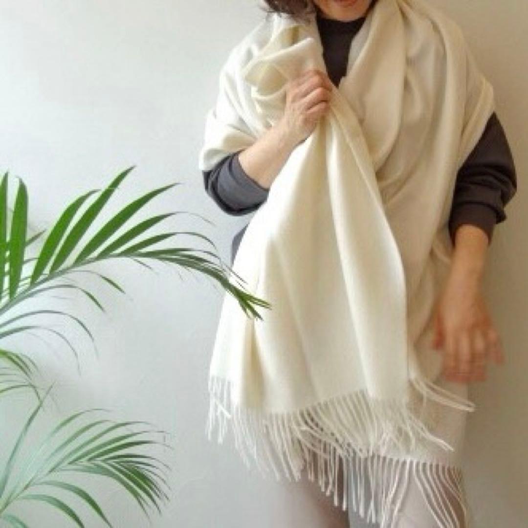 極上カシミヤ100%☆大判ストール☆ミルキーホワイト 極上カシミヤ100