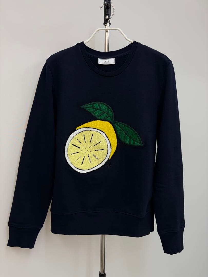 amiparis レモン刺繍 ネイビー スウェット アミパリス S ウィメンズ デザイナー スウェットシャツ＆パーカー | AMI PARIS