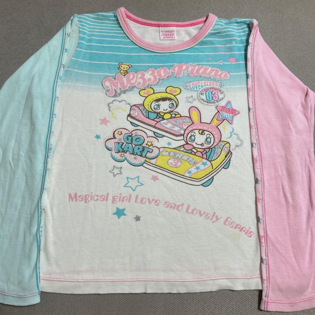 メゾピアノ Tシャツ ロンT 130 mezzo piano tシャツ ラインストーンロゴ 長袖Tシャツ キッズ 子供服