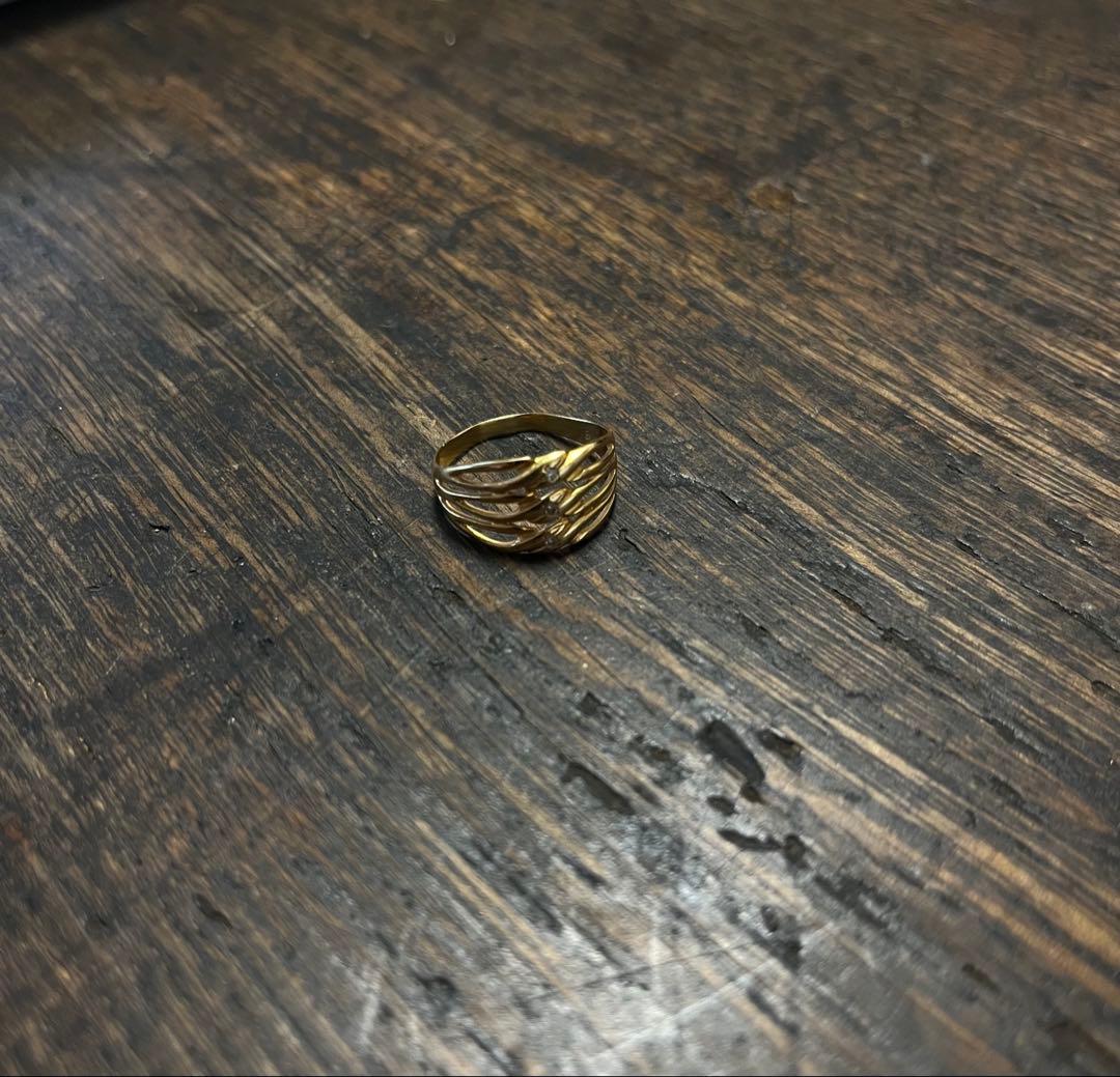 k18 YG ダイヤ ビンテージ 透かし彫りリング 9〜10号 約2g 鑑定済み