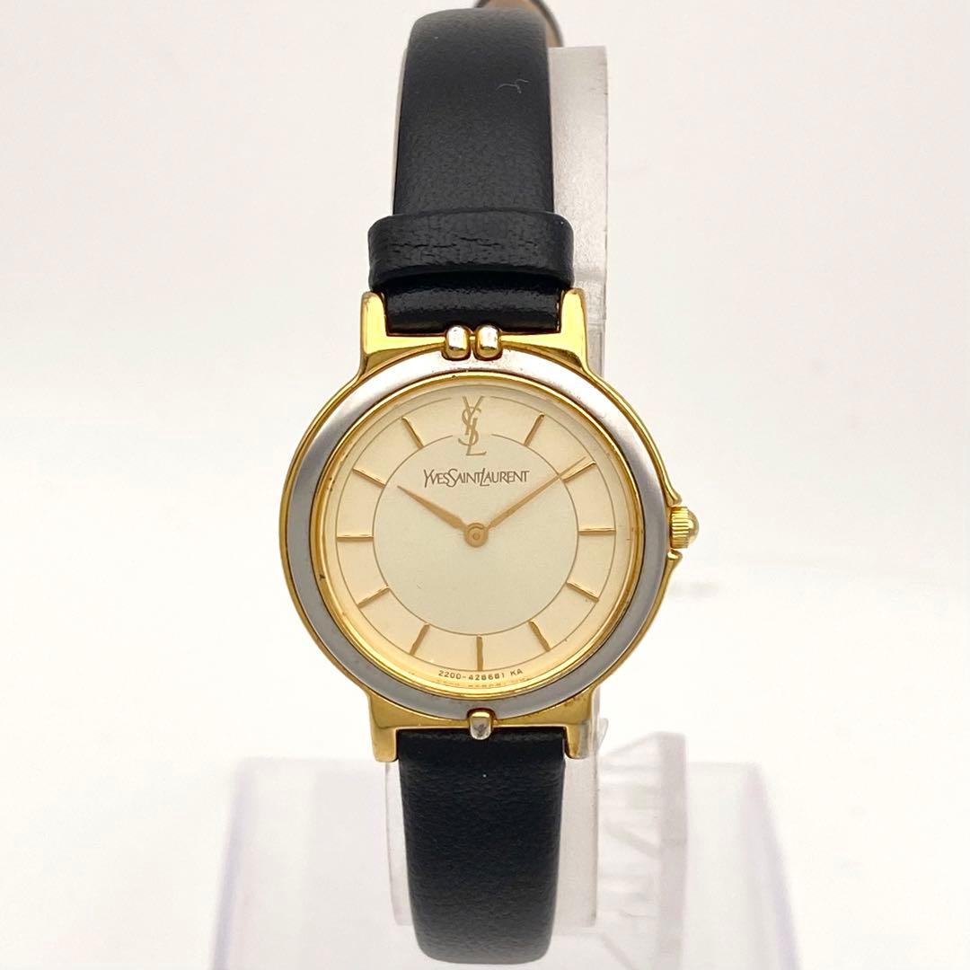 稼働品】イヴ サンローラン クォーツ 腕時計 コンビ 2200 新品電池