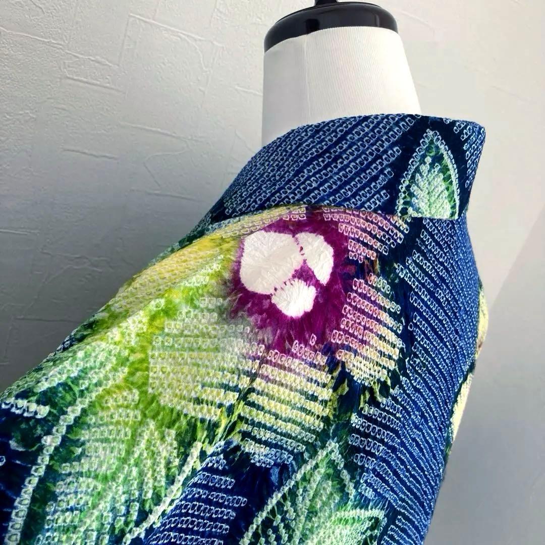 有松鳴海絞り　浴衣　絞り浴衣　手縫い　上質　大輪花模様　有松絞り　No.2-11