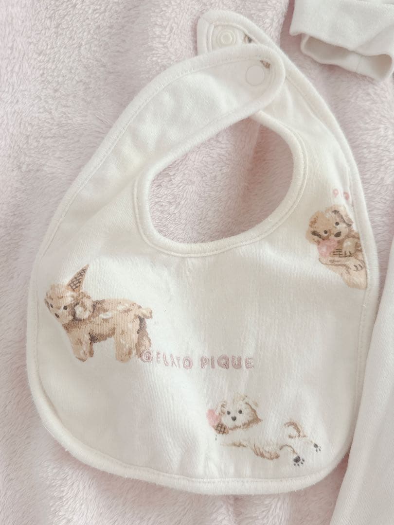 明日まで 美品 ジェラートピケ アイスドッグ柄ロンパース スタイ