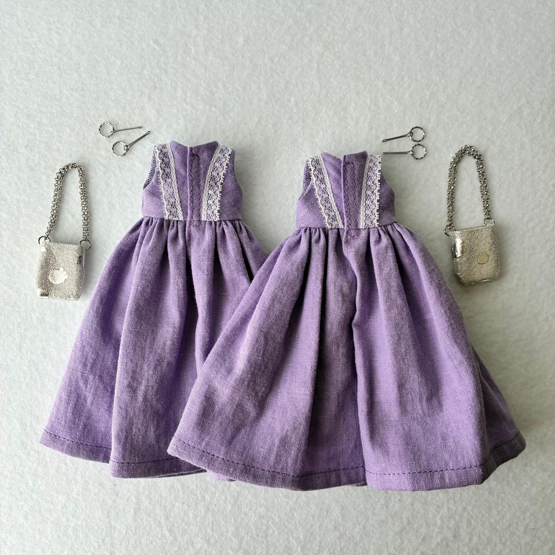 No.474 リカちゃん服 ハンドメイド ワンピース 革バッグ ピアス 2