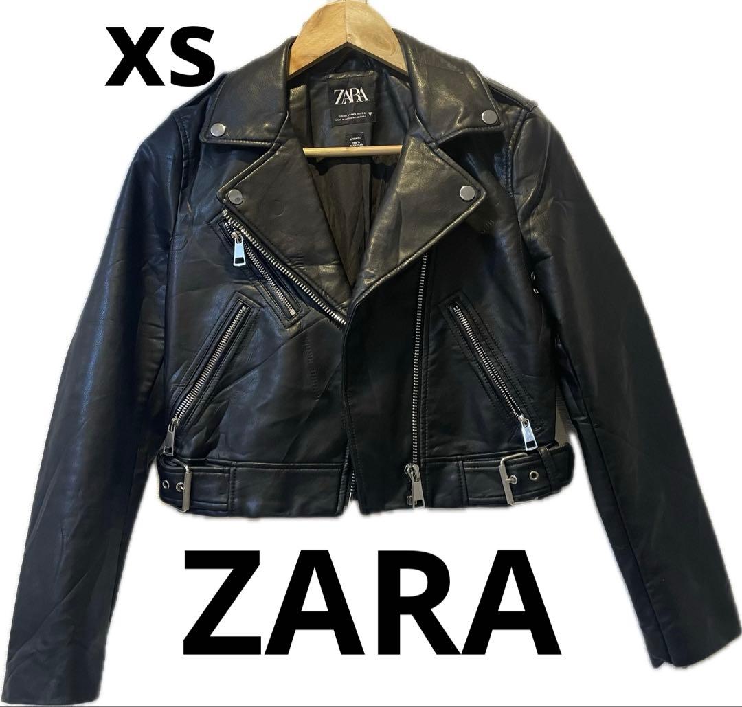 ZARA フェイクレザー ダブルライダースジャケット ブラックxs - メルカリ