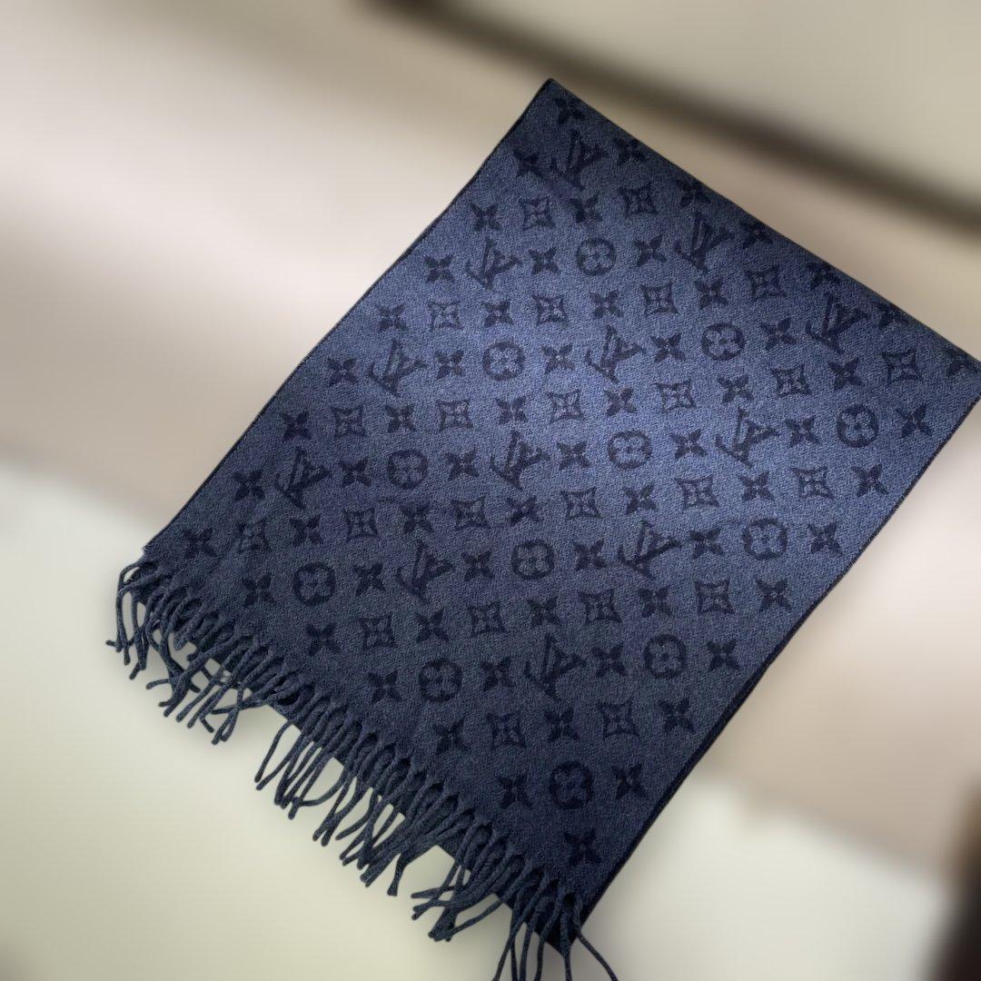 ルイヴィトン ネイビー ウール マフラー ロゴ入り フリンジ付き LOUIS VUITTON（ルイ・ヴィトン） マフラー モノグラム レディース