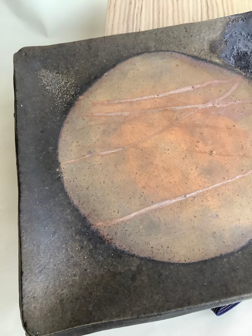 No.471 備前焼／角皿／日本伝統工芸師木戸明彦作／元箱付き