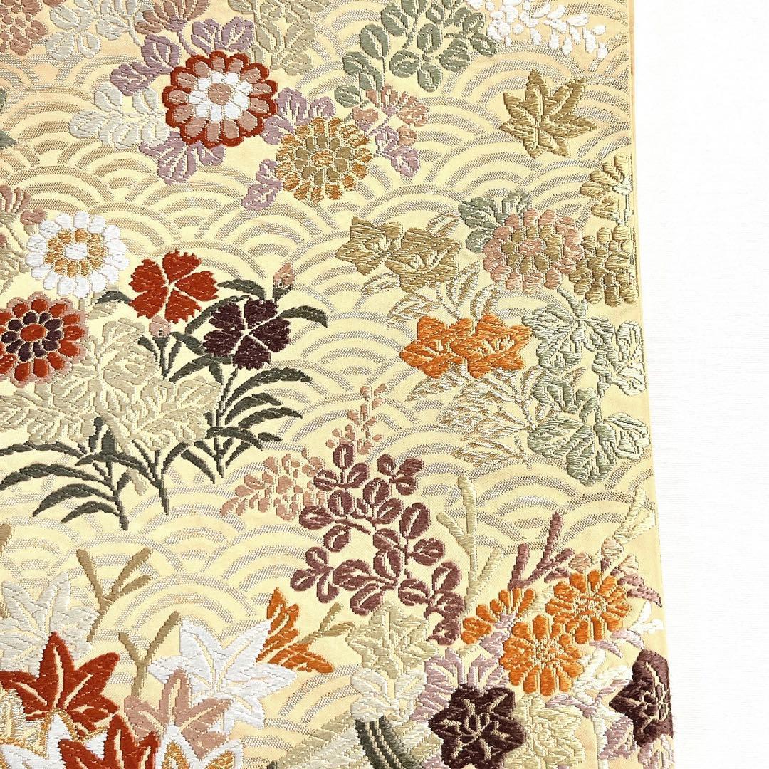 袋帯 金糸 菊花 楓 萩 青海波 桔梗 撫子 唐織 着物 帯 029k - メルカリ