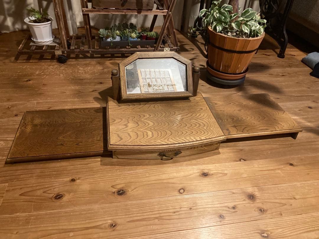 ポロラルフローレン 木製アンティーク販売什器 左右引き出しテーブル