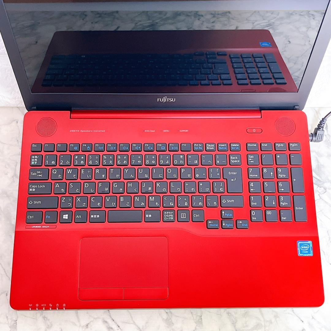 美品✨綺麗な赤✨爆速SSD薄型ノートパソコン✨Windows11カメラ