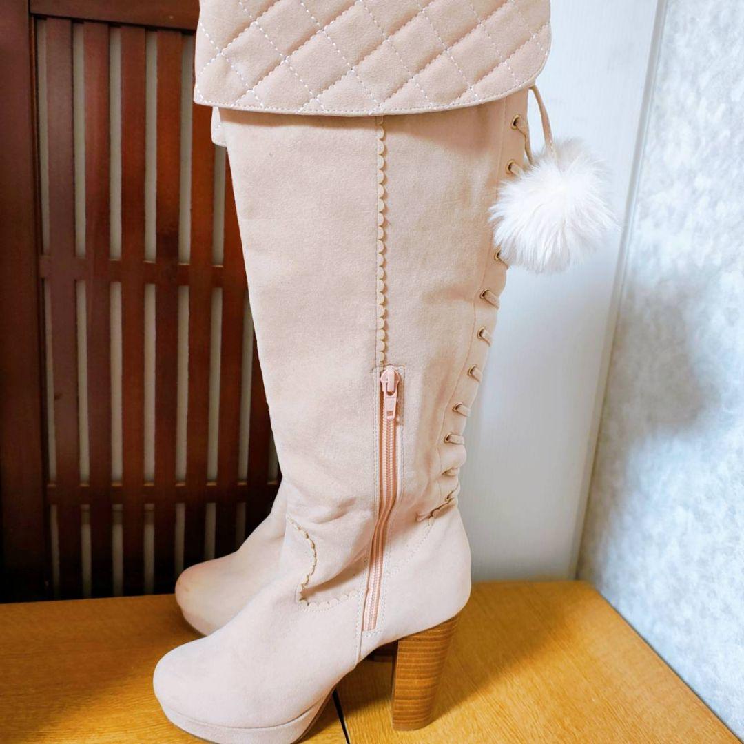 リズリサ ベージュ スエード ロングブーツ ファー付き 姫ギャル 平成