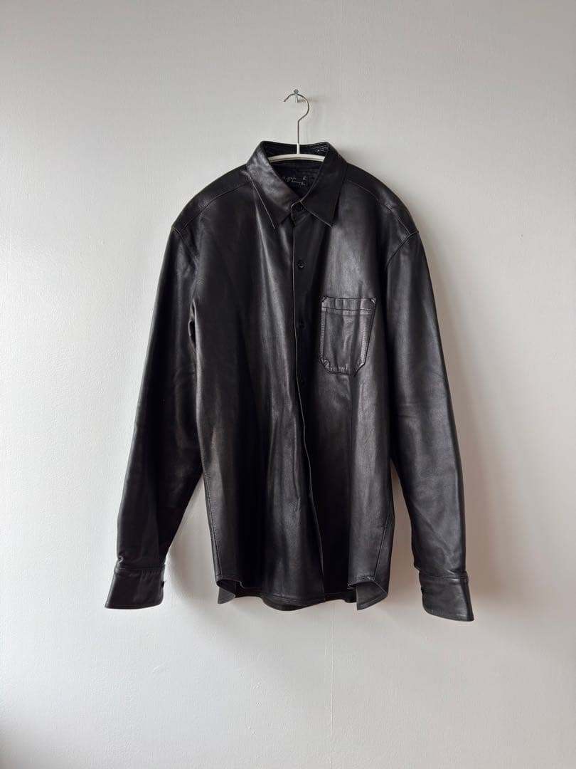 希少 アニエスベーオム レザーシャツジャケット 1 M~L ブラック フランス製 希少 高級 agnes b homme アニエスベー オム レザージャケット 本革
