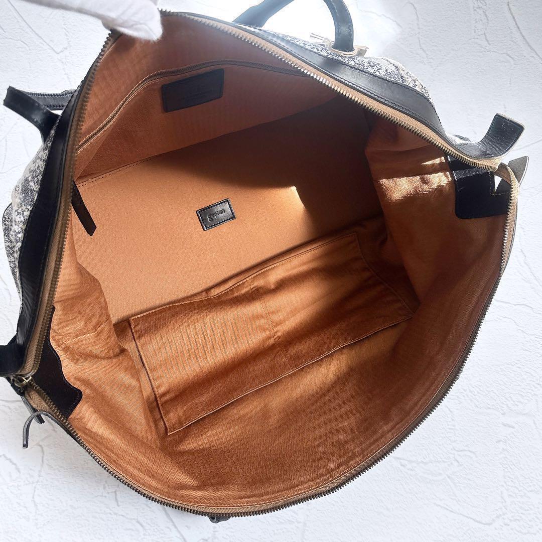 《20周年限定》genten ジャカードハタ ボストンバッグ 和紙 レザー 美品