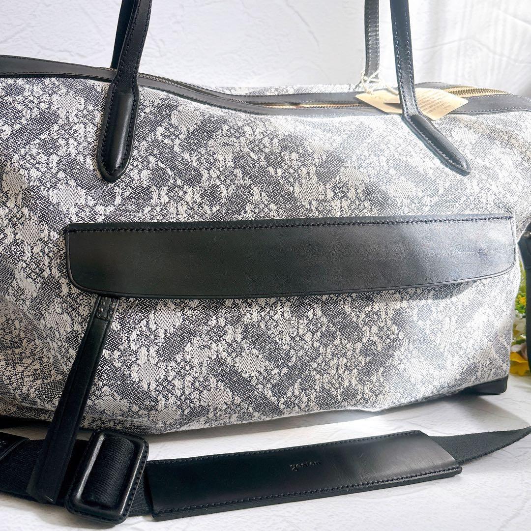 《20周年限定》genten ジャカードハタ ボストンバッグ 和紙 レザー 美品