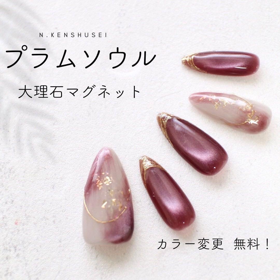 秋ネイル ニュアンスネイルチップ 大理石 マグネット ちゅるん