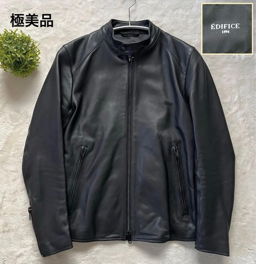 極美品✨エディフィス　ラムレザー　羊革　シングルライダース　M　黒　ダブルジップ EDIFICE（エディフィス） 革ジャン ライダース ラム レザー