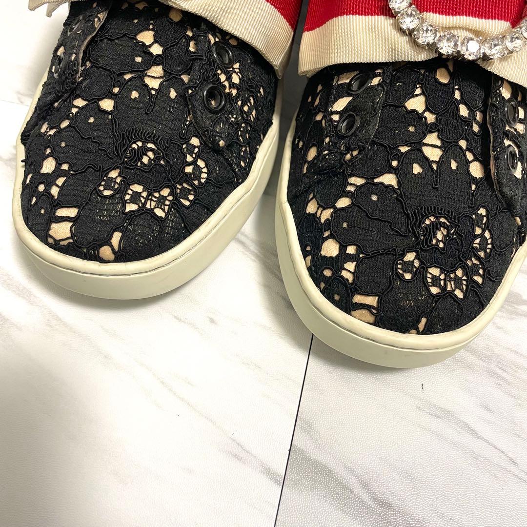 美品⭐️GUCCI エース フローラル クリスタル リボン 24.5cm