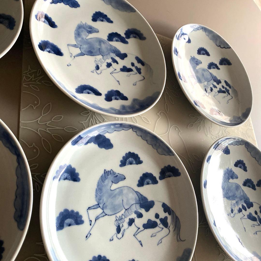 美品☆作家 藤塚光男☆馬柄 染付皿 6枚セット - メルカリ
