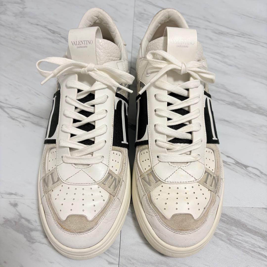 ヴァレンティノ スニーカー ロゴバンド レザー 白 黒 メンズ 26.5cm