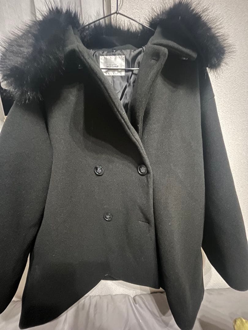 NICE CLAUP ナイスクラップ ファーコート 黒 3WAY ベルト付き - メルカリ
