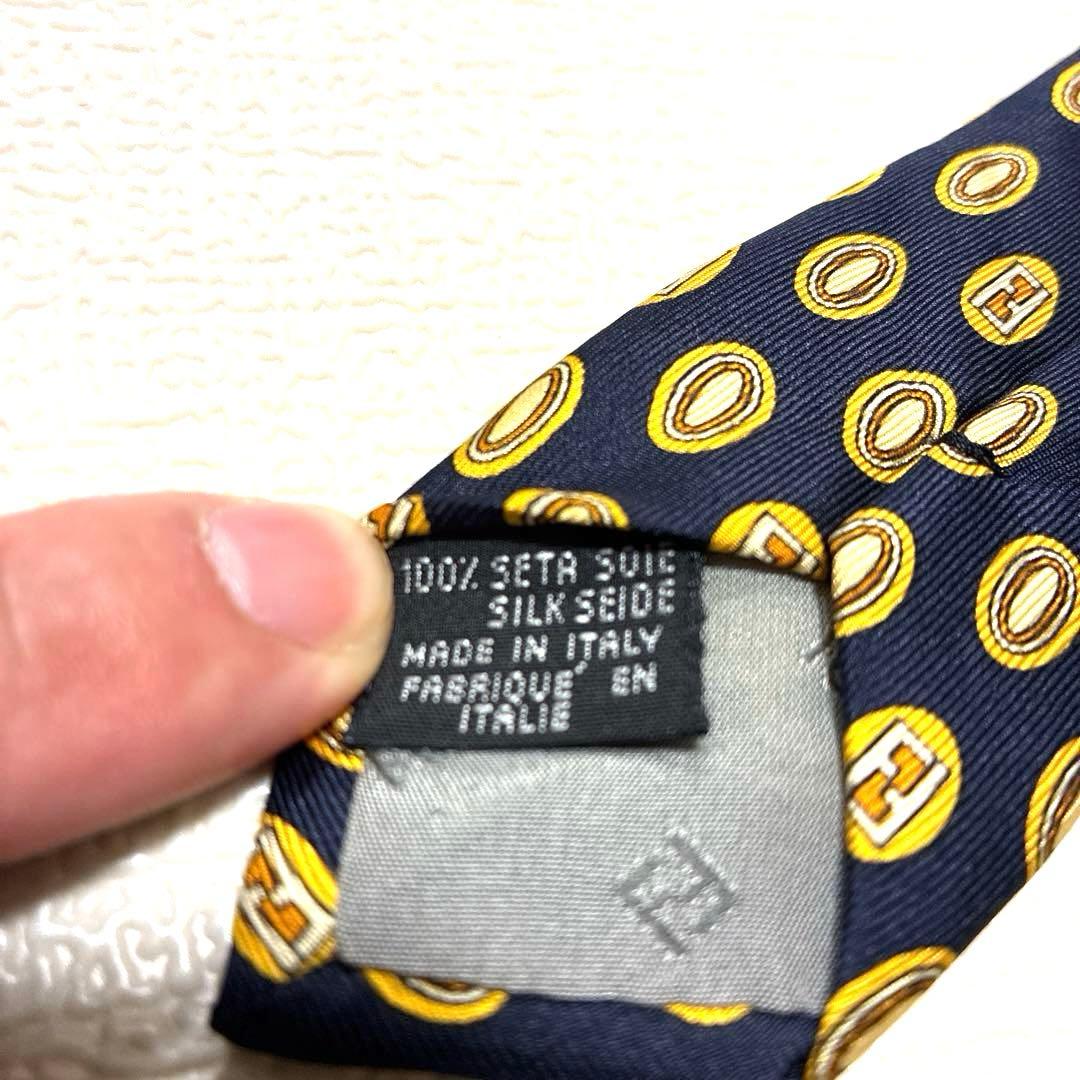 極美品】高級 FENDI フェンディ ネクタイ ズッカ柄 オーバル ネイビー