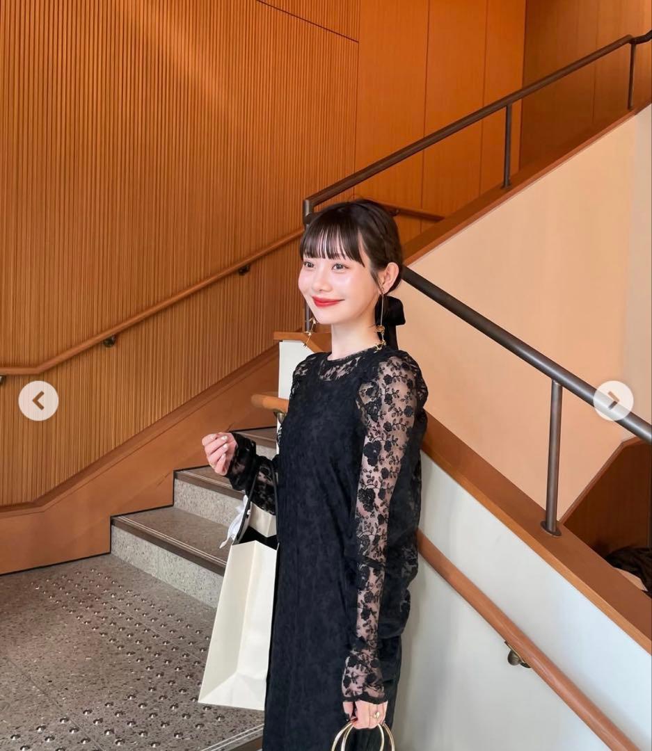 hinari フラワー刺繍チュールレースワンピース - メルカリ