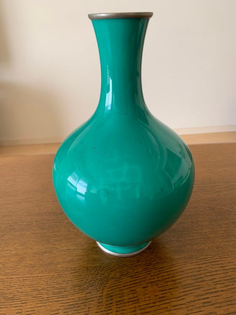 金属工芸七宝焼 翡翠色花瓶 「寿比南山福如東海」 - メルカリ