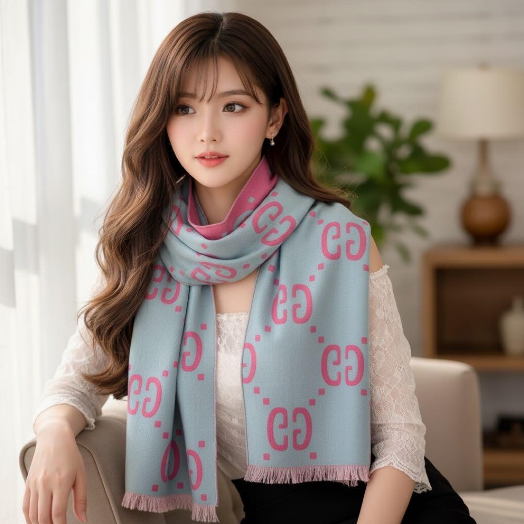 《入手困難》グッチ ジャガードマフラー ウール シルク GG リバーシブル