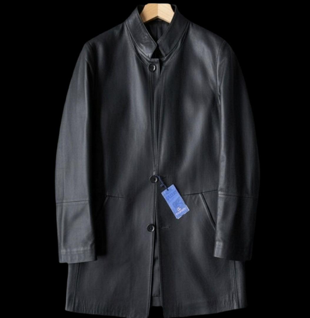 新品 羊革 メンズ チェスターコート 本革 /黒 表記Lサイズ細身 レザーコート メンズ ラム革 シープスキン 本革 ロングコート