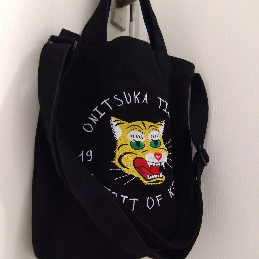 美品 オニツカタイガー 黒 ショルダーバッグトートバッグ 虎刺繍