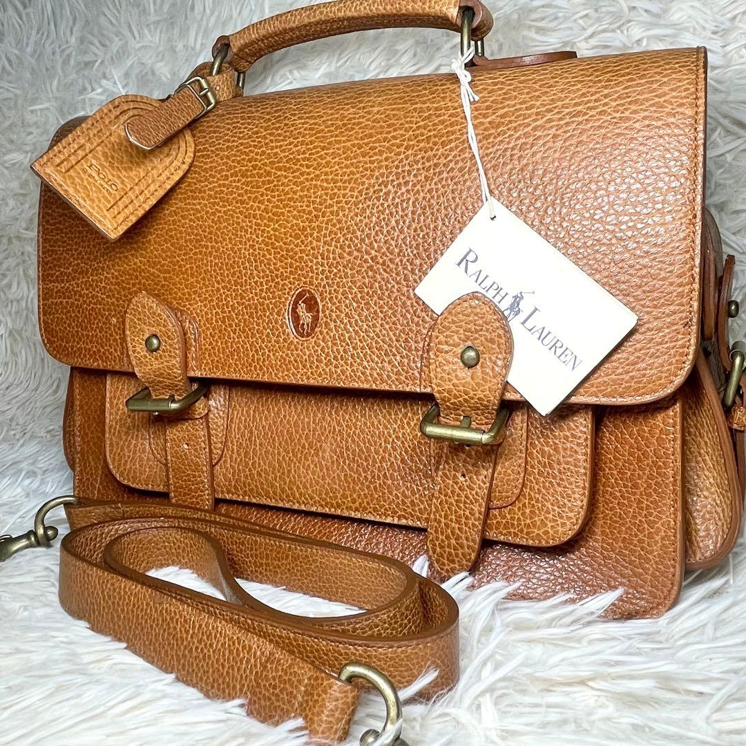 【美品✨】ラルフローレン　シボ革　2way ビジネスバッグ　メッセンジャーバッグ POLO RALPH LAUREN - 美品・超大容量 ポロラルフローレン シボ革2way