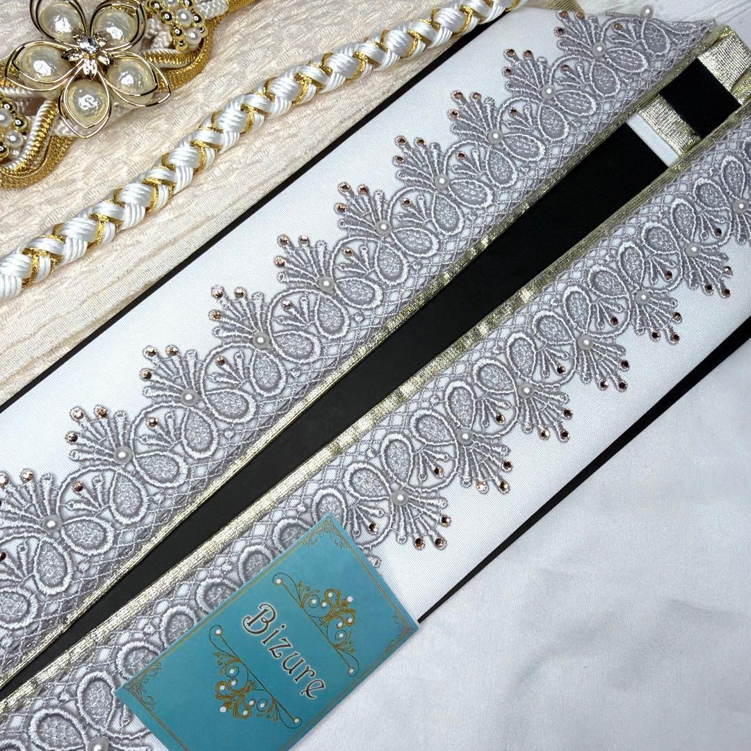 新品 2027年モデル 帯締め 帯揚げ 半襟 重ね襟 振袖用 セット 白