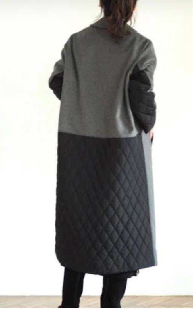 《ANIECA》アニーカ　キルティングロングコート　ゆったりデザイン　ウール混