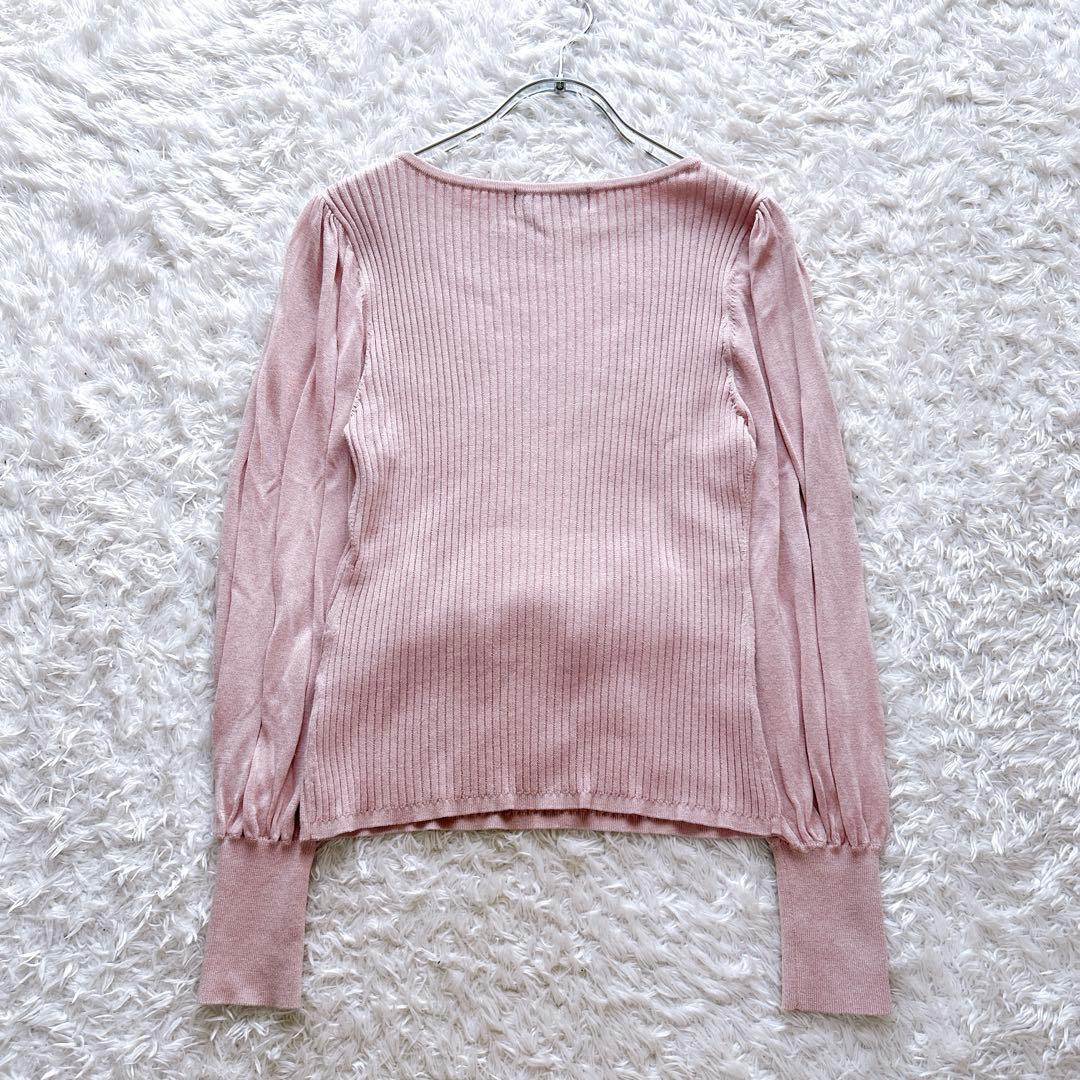 美品 エムズグレイシー リブニット 長袖 リボン ピンク 袖切り替え 40