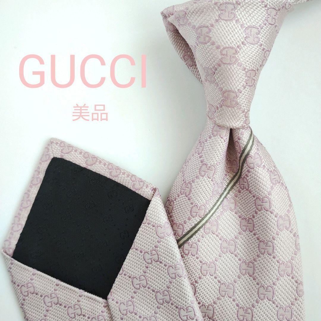 美品】グッチ ネクタイ ピンク GG柄 シェリーライン 高級【イタリア製