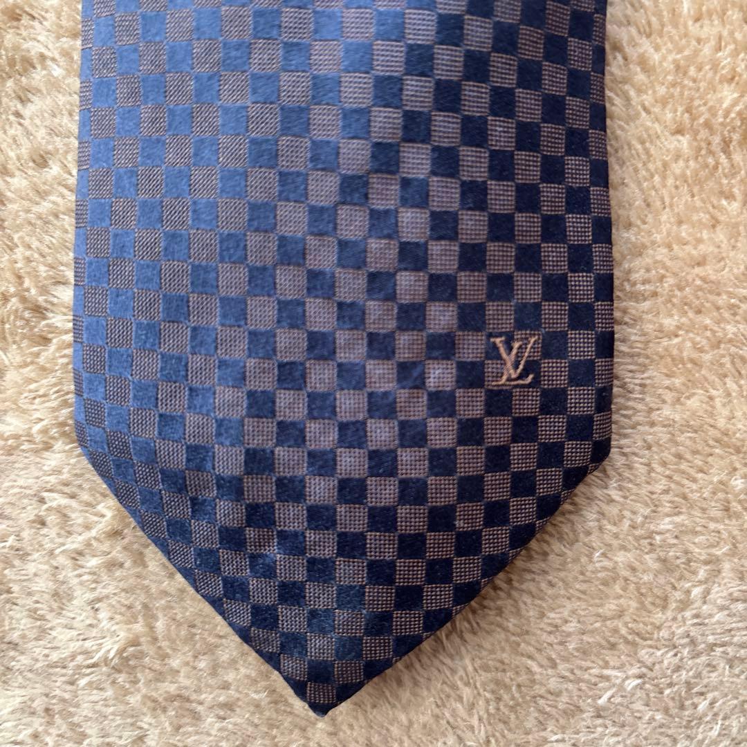 Louis Vuitton ネクタイ ブラックネイビー✖️ブラウン チェック柄
