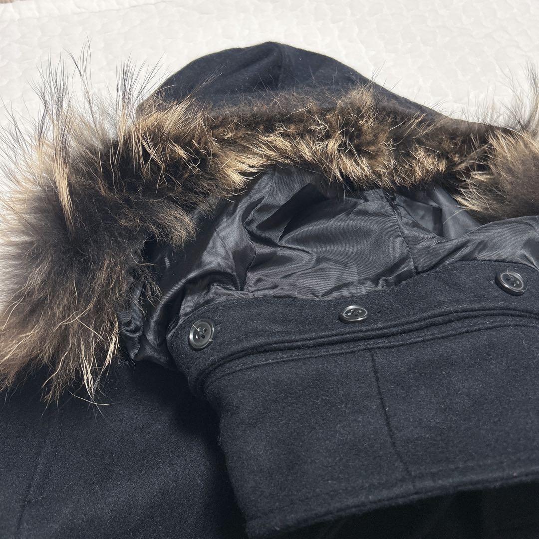 PPFM】ナポレオンジャケット(M)フード・ラクーンファー付 黒 ウール