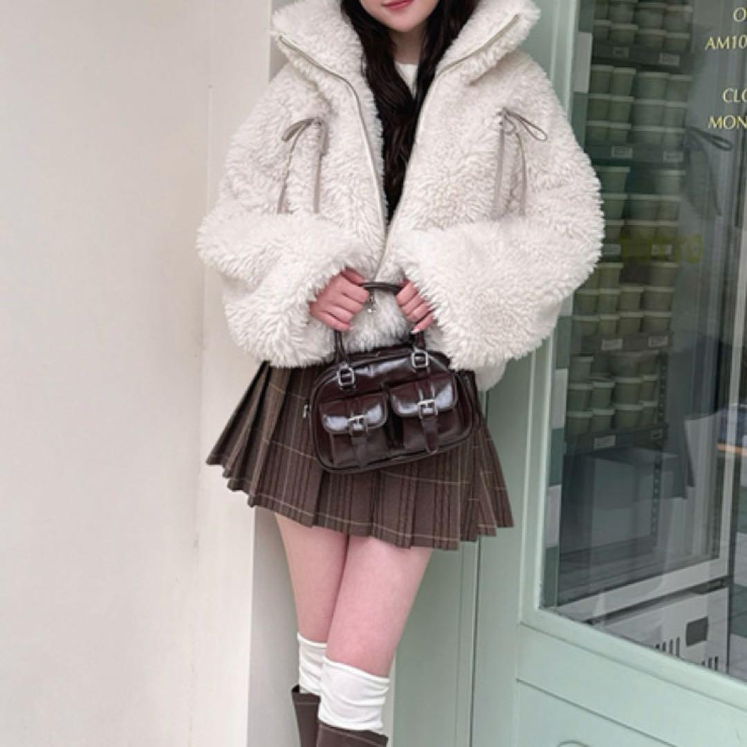 リボン付きショートボアジャケット リボンボアショート丈ジャケット