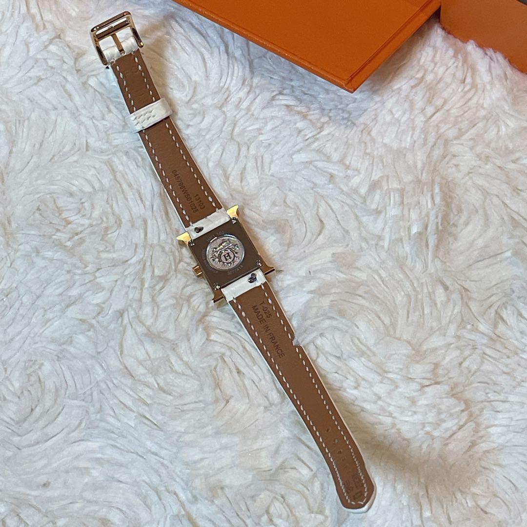 美品】エルメス Hウォッチ ミニ 11ダイヤ クロコベルト ホワイト