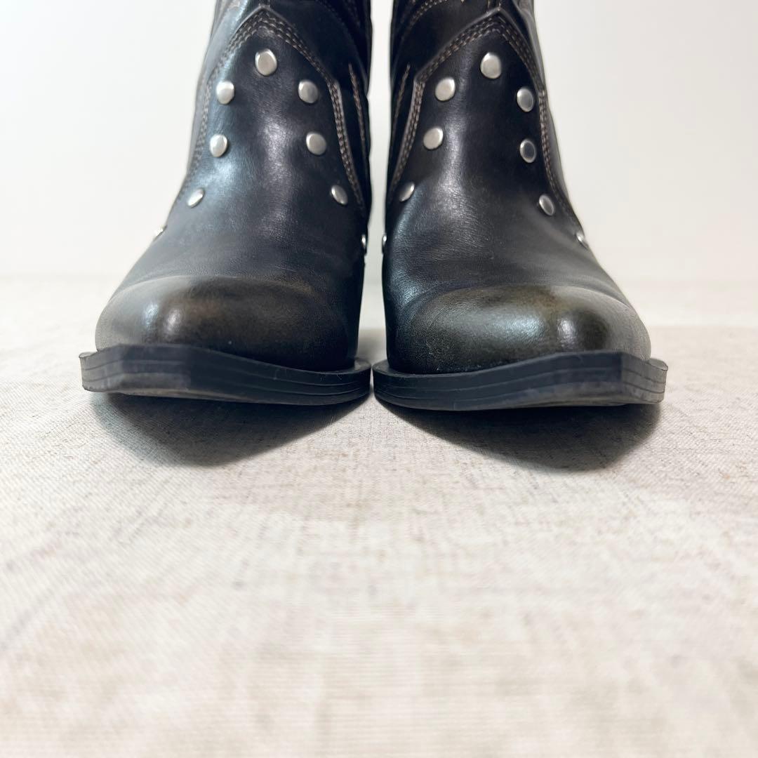 極美品☆ZARA ウエスタン カウボーイ ブーツ スタッズ サイドジップ 38