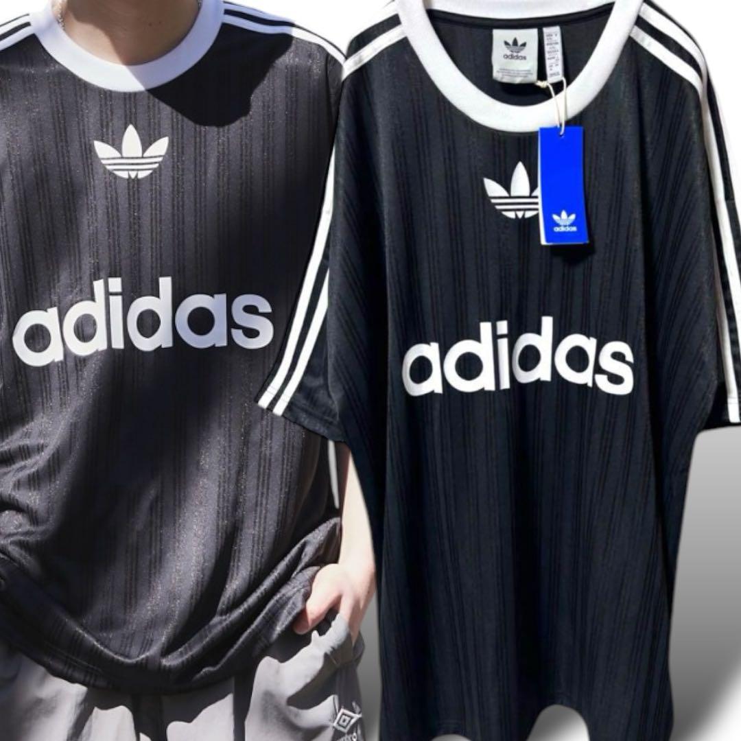 ✓新品タグ付き adidas センターロゴ サッカー ゲーム シャツ 2XL 黒
