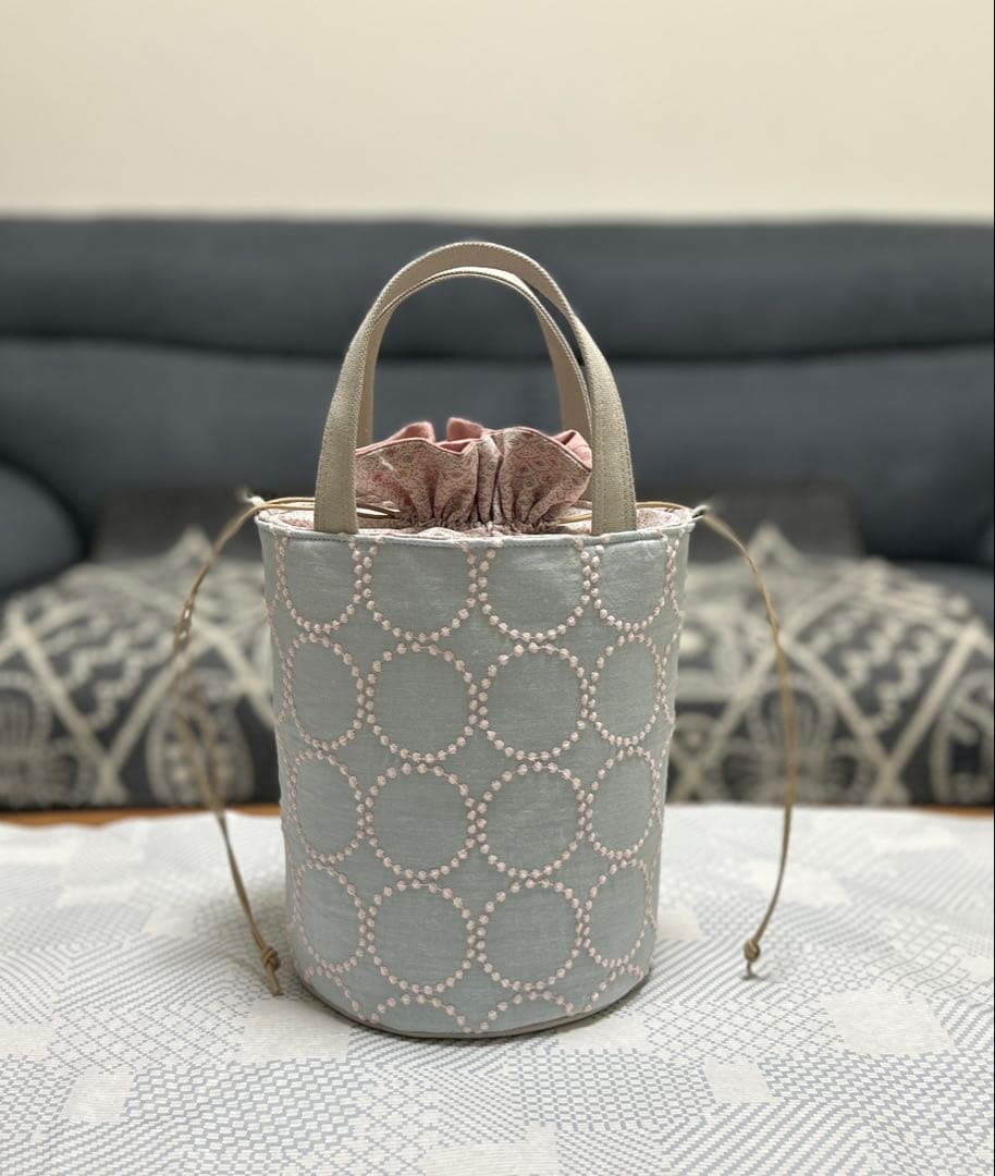 ハンドメイド ミナペルホネン 新色tambourine きんちゃくバケツトート