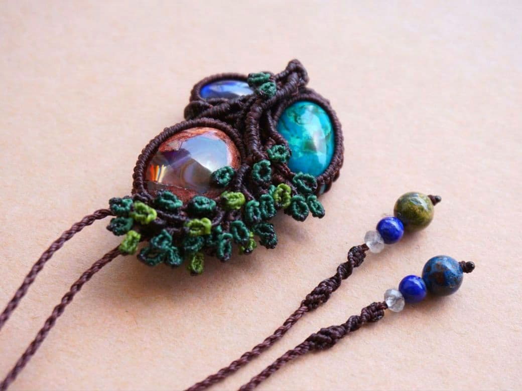 カンテラオパール クリソコラ ラブラドライト マクラメ ネックレス