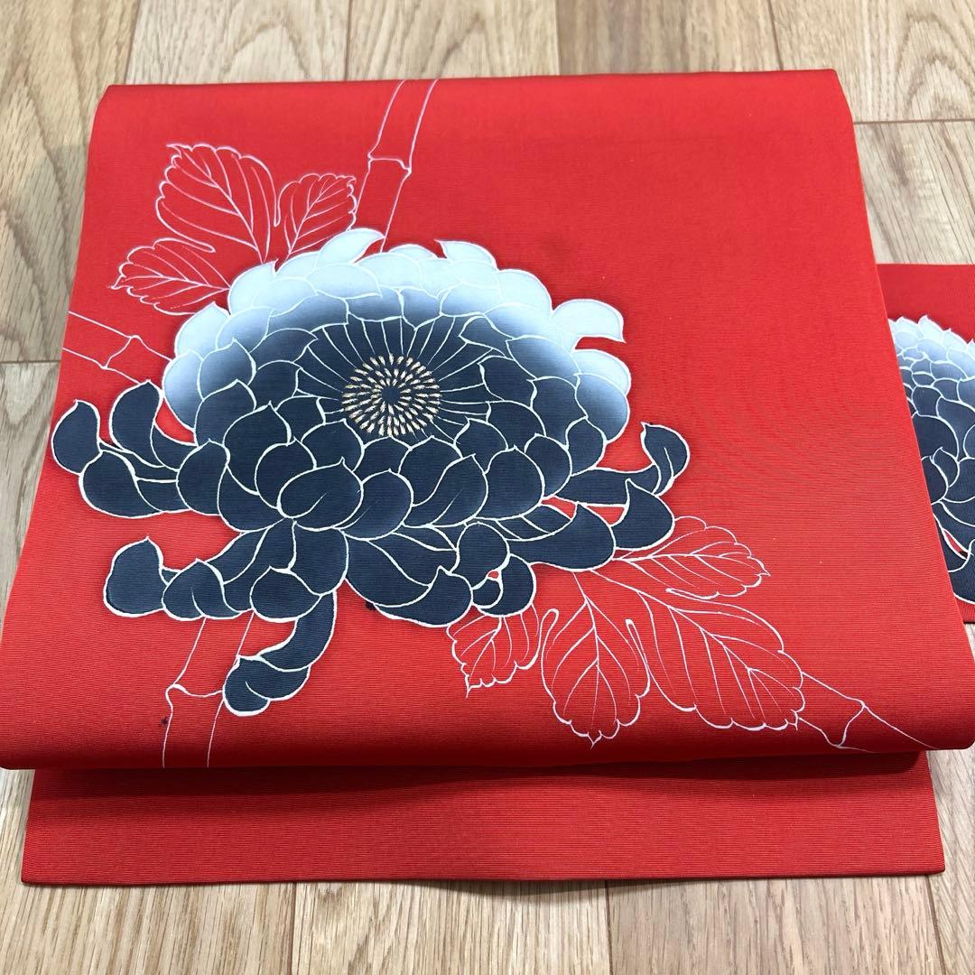 塩瀬 九寸名古屋帯 菊文 刺繍 金糸 正絹 735 - メルカリ