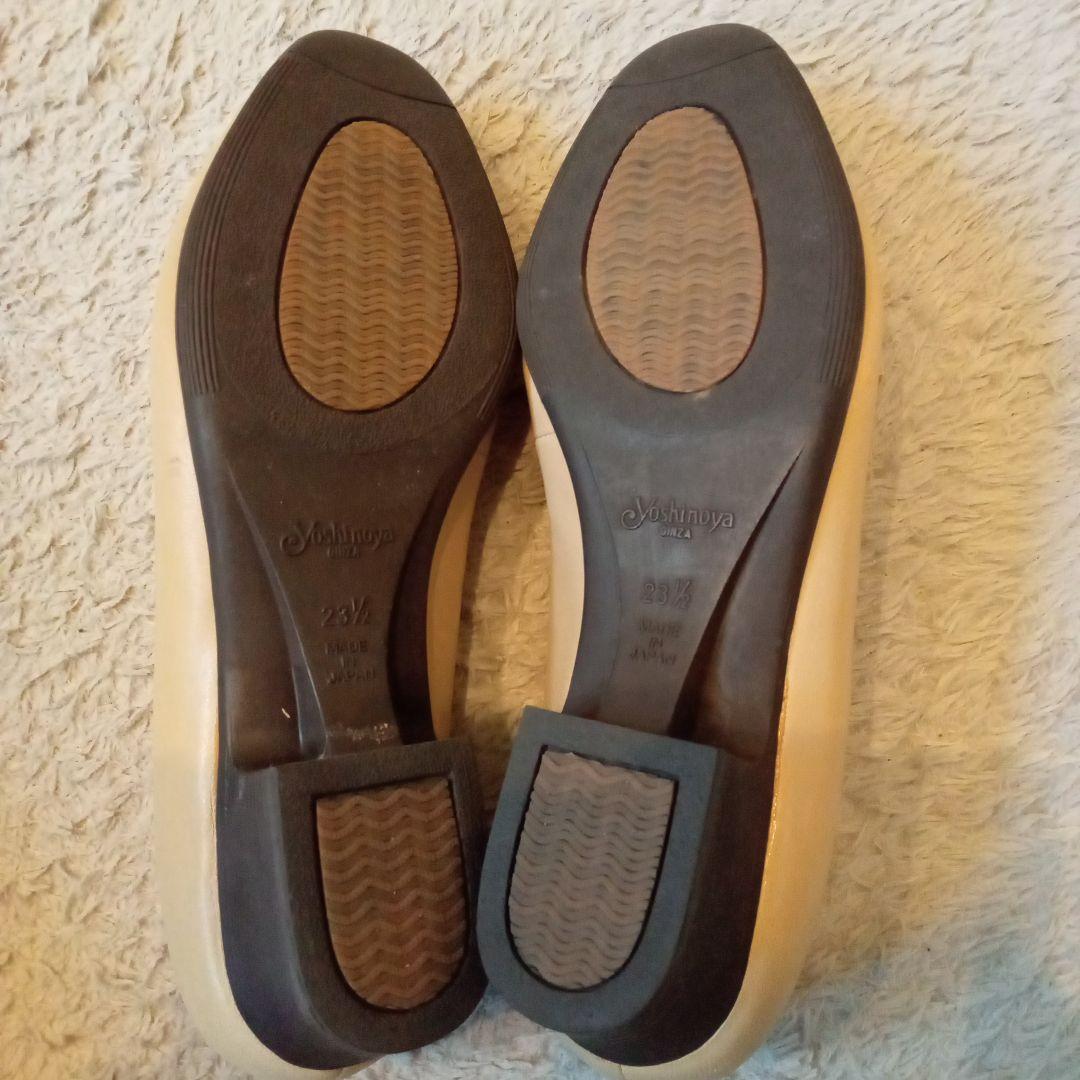 GINNZA yosinoya リボン付きベージュフラットパンプス 23.5cm