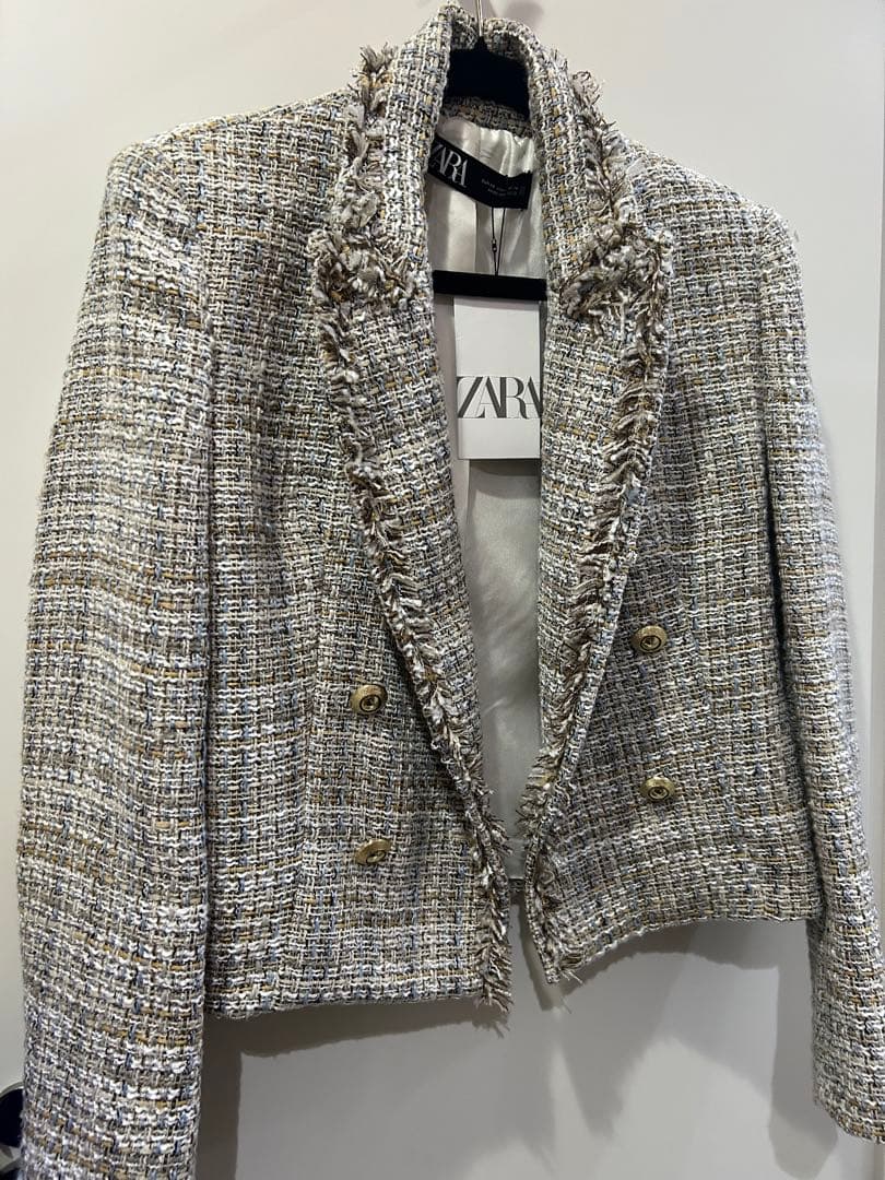 ZARA ツイード ジャケット テクスチャー ダブルブレスト ブレザー 新品