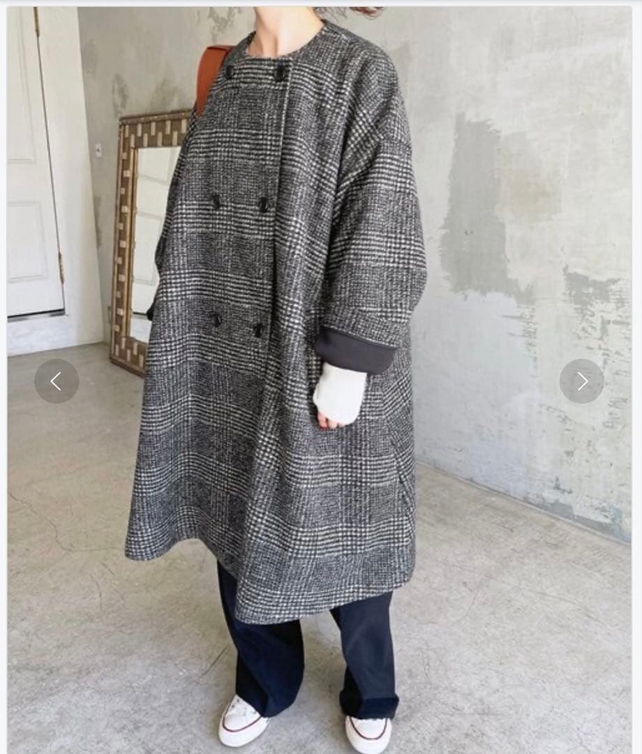 美品 スピックアンドスパン Wスライバーノーカラーチェックポンチョ